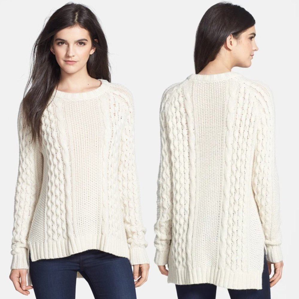 Theory Alpaca Sweater Medium Raglan Sweater Cable Knit Innis Aria White Cream